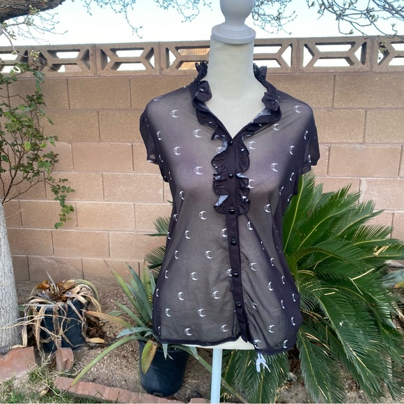 Killstar Gothic Punk Sheer Moon Victorian Button Up Blouse - Picture 2 of 9